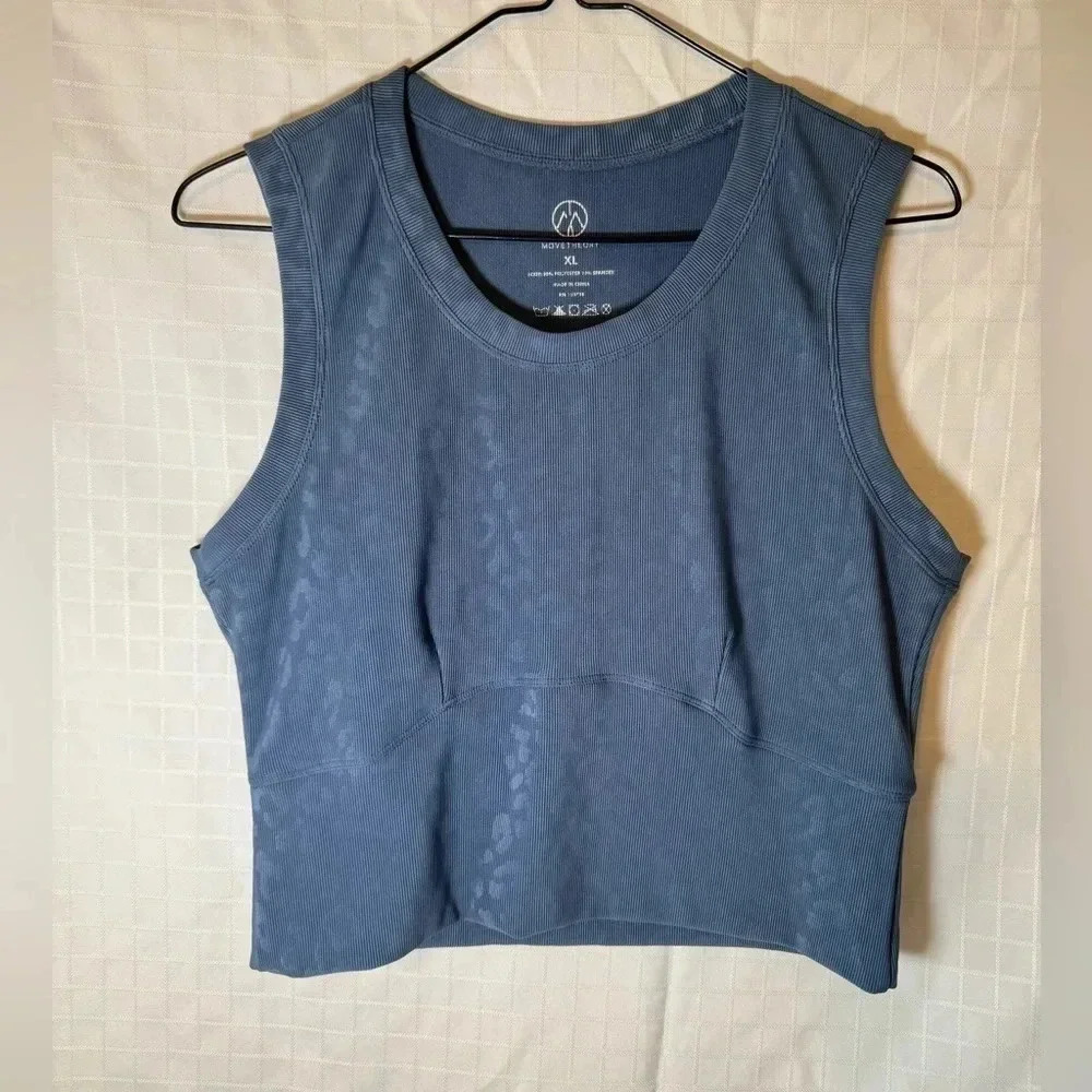 Women’s move theory, size extra large, cropped, athletic tank, blue leopard